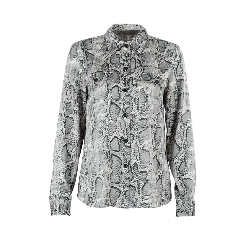 

Sexy Snake Skin Print Blouse And Tops Female Shirt Womens Long Sleeve 2019 Spring Autumn Pocket Serpentine Fashion Blouse