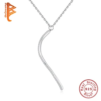 

BELAWANG New 925 Sterling Silver Minimalism Crystal Pendants Necklace For Women Link Chain Necklaces Choker Fashion Jewelry