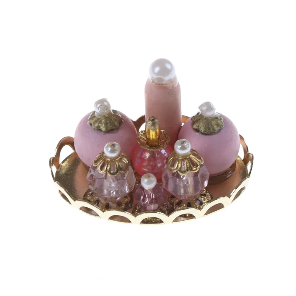 

1SET 1:12 Perfume Makeup Bottles Tray Sets Pink for Barbie Doll Blythe Dollhouse Miniature