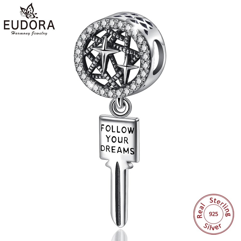 

EUDORA Genuine 925 Sterling Silver Star & Key Charms Lettering Pendant Necklace For DIY Bracelet for Women DIY Fine Jewelry Z89