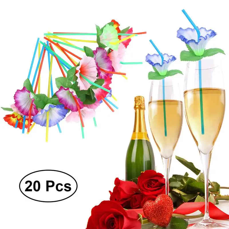 20 шт., декоративные одноразовые соломинки в виде цветов, вечерние соломинки для украшения стола на свадьбу, день рождения, вечеринки