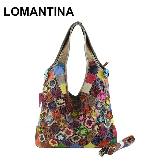 In Stock Real 100 Genuine Leather Bags Women Hobo Patchwork Flower Real 100 Genuine Leather Bags Women Hobo Patchwork Flower Handbags Las Tote