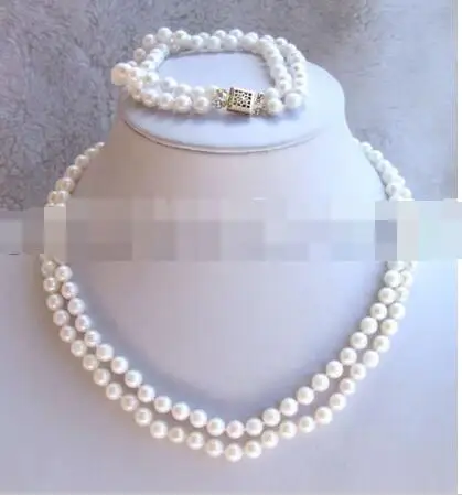 

Hot selling free shipping*****7-8mm 2 strands white color freshwater pearls necklace and bracelet set