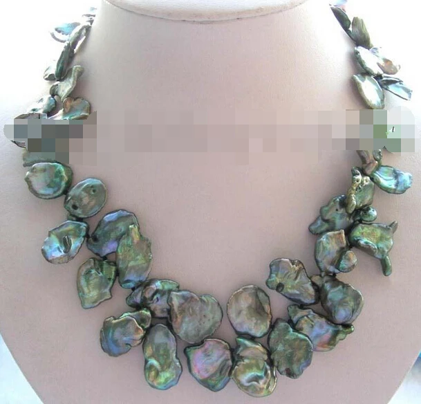 

Jewelr 005032 22mm Green Reborn Keshi Petal Pearl Necklace 14k