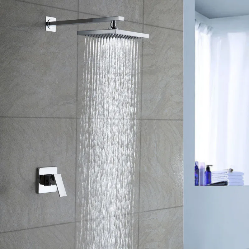 

Chrome Finish Wall Mounted 8" Rainfall Shower Set Faucet Single Handle Mixer valve