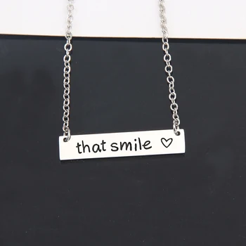 

New Style Bar Necklace Engraved Pendant Collarbone Chain That Smile Heart Cute Jewelry Accessories Motivational Gifts