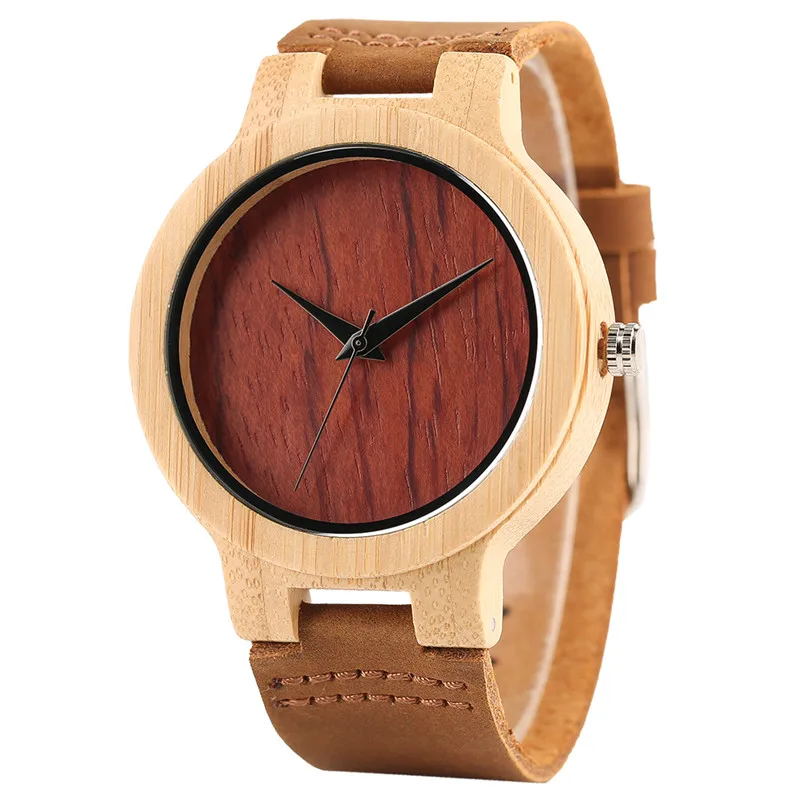 Casual Men Women Nature Wood Wristwatches Simple Bamboo Sliced Pattern Genuine Leather Strap Minimalist Wooden Watch Clock Gifts (17)