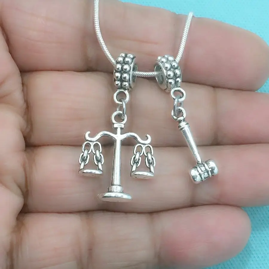 

Justice and Gavel Charms Pendant Fit Beaded Bracelet Necklace Pendant or Purse Decor Silver Plated Fashion Alloy Making Jewelry