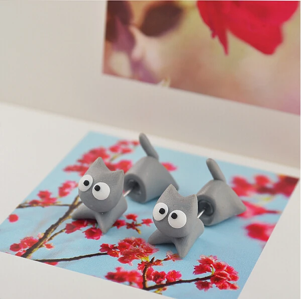 

2017 New Design Handmade Polymer Lovely Clay Cute Cat Dinosaur Stud Earring Fashion Jewelry Cartoon 3D Animal Earrings for Women