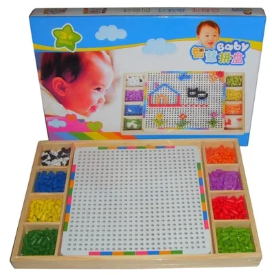 

Box-packed Grain Mushroom Nail Puzzle Jointed Board Kids Toys Wooden Children Educational Illustration in Board W132