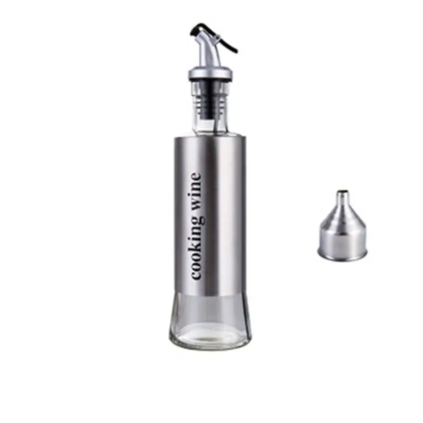 Useful 300ML Olive Oil Dispenser Bottle with Funnel Stainless Steel Oil Pourer Dispensing Bottles Oil Vinegar Sauce Bottle