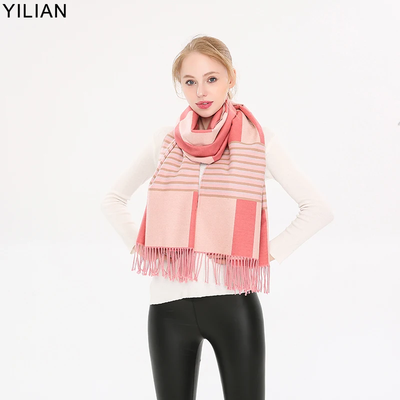 

YILIANBrand New famous design Scarf Women Bright Checkered strip Knit Colorful Supersoft Lady Scarf with Tassels Top Quality