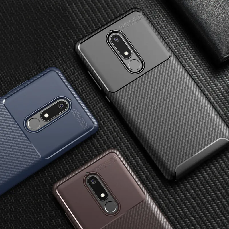 

Luxury Carbon Fiber Phone Case on for Nokia 5.1 3.1 2.1 Shockproof Soft Silicone TPU Cover for Nokia 5.1 Plus X5 X6 Case fundas