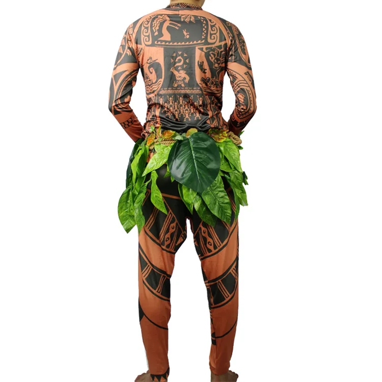Костюм Мауи для детей и взрослых, топ с татуировкой, штаны, пояс с листьями, вокальный блестящий крючок на Хэллоуин, Моана, карнавальный костюм