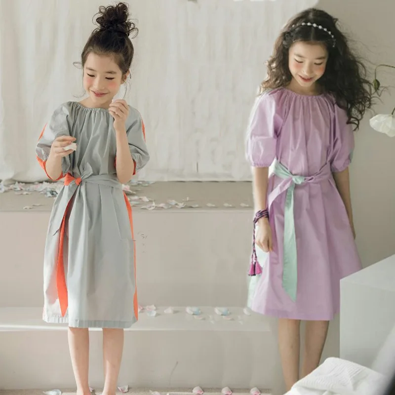 Brand New 2019 Girls Dress Two Colors Patchwork Children Cotton Dress for Baby Princess Dress Personality Teenage Dresses