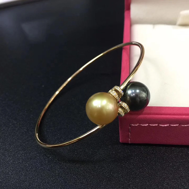 18K Gold AU 750 diamond natural black golden pearls bangles for women girls lover Mum SL18K1006 (6)