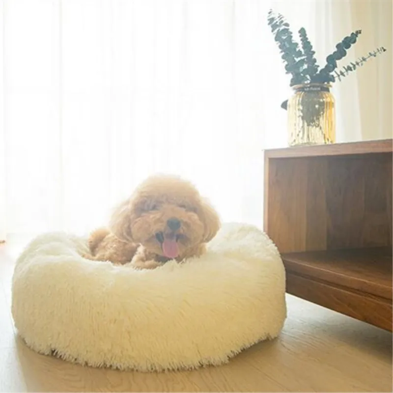 Роскошная кровать собаки из искусственного меха круглый пончик Подушка кровать для маленьких собак и кошек Уютный Comfy собака дом кровать супер мягкий хлопок Mascotas