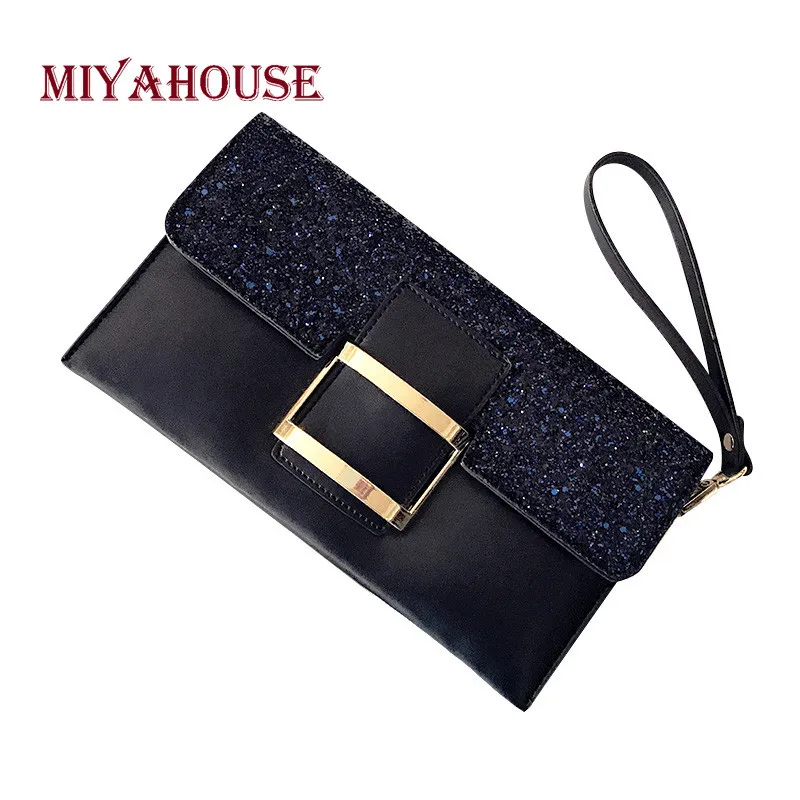 

Miyahouse New Arrival Female Clutch Bags Sequins Envelope Bag Women PU Leather Hasp Evening Bags Shining Handbags