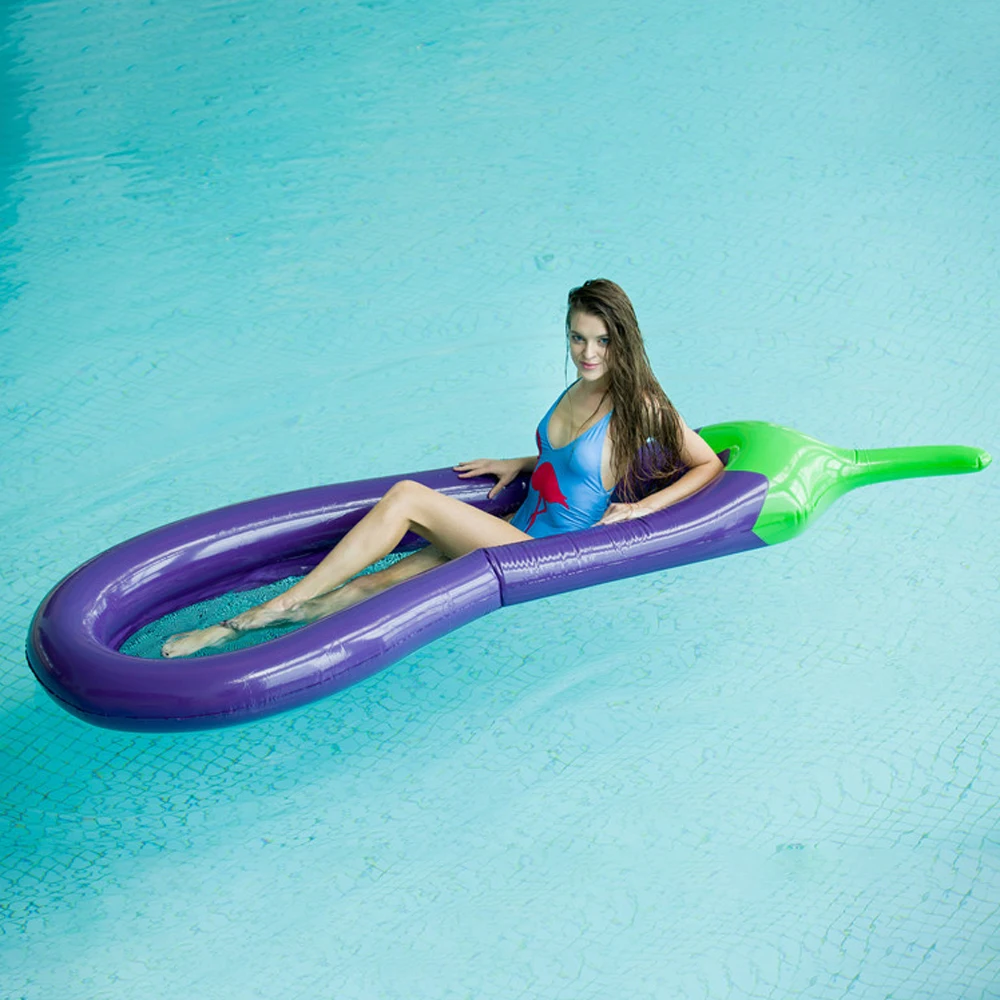 PVC Summer Floating Water Hammock Float Lounger Inflatable Floating Bed Beach Eggplant Modeling Swimming Pool Lounge Float Bed