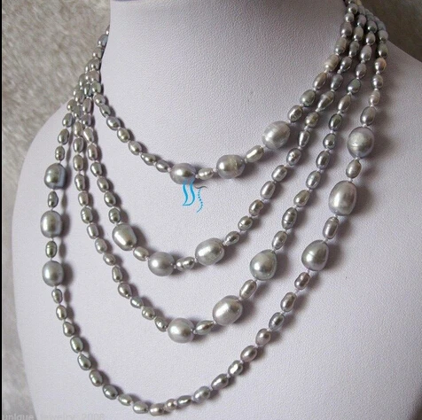 

ddh002392 60" 4-9mm Silver Gray Rice Freshwater Pearl Necklace