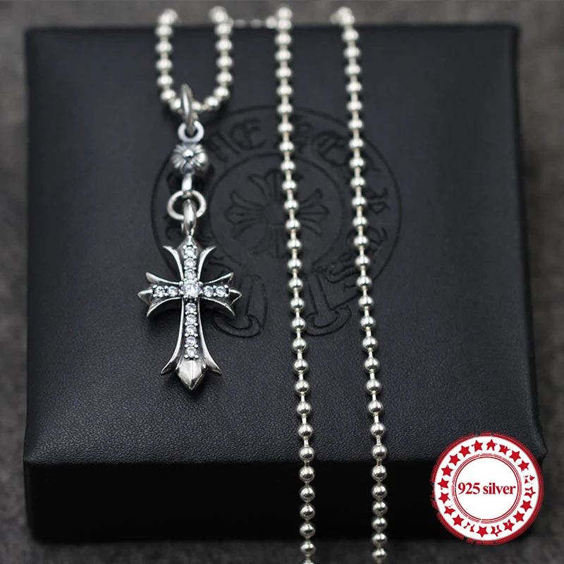 925 серебро мужской кулон крест шипованных инкрустированный камень изделия личность модный стиль панк-стиль классический подарок Подарить