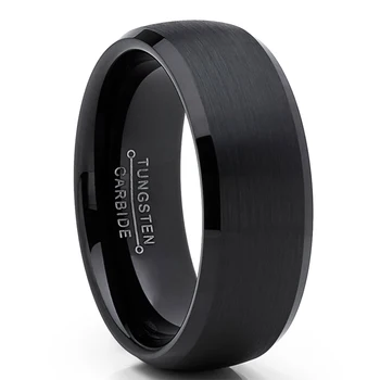 

Customize Men's Black Tungsten Carbide Wedding Band Matte Dome Beveled Edges Finished No Stock