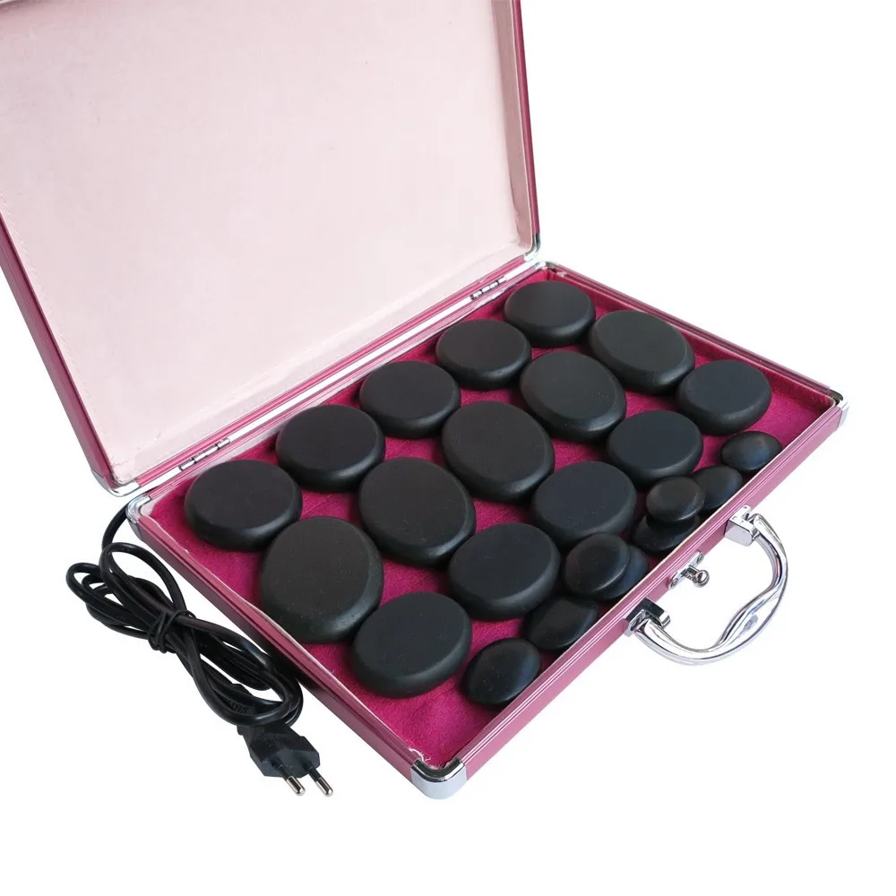 Conjunto de Pedra para a Saúde do Corpo Quente com 220 Hot! Massagem Energia Pedra v Aquecedor Caixa Quente Conjunto Spa Lava Basalto 23 Pçs - Set 20 massagem energia pedra quente com 220 v