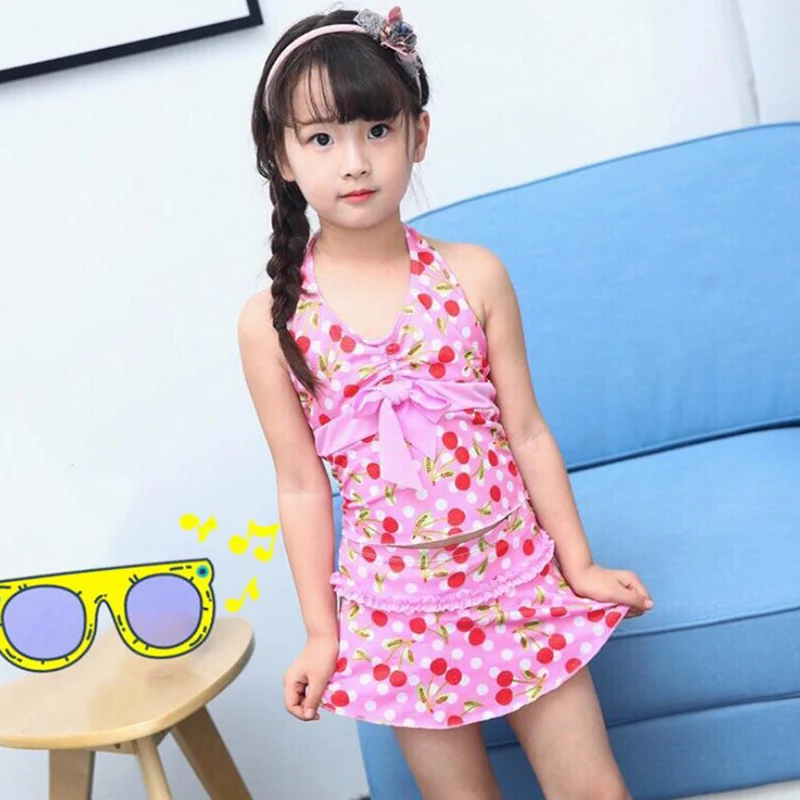 

sunny eva bathing dress for girls skirt for a swimsuit with shorts cherry print Swimwear two piece swim wear kids sunscreen