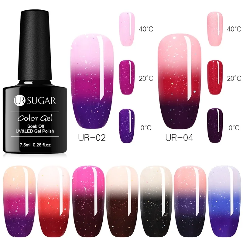 

UR SUGAR 7.5ml Holographic Temperature Color Changing Gel Nail Polish 3 Colors Glitter Thermal Gel Varnish Soak Off UV Lacquer