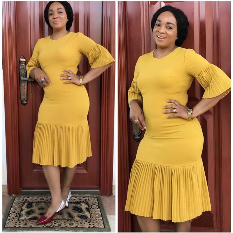 

HGTE 2019 spring Women Midi Dresses Elegant OL Sweet Bodycon Flare Sleeve Female Casual Slim fit Fashion Sexy Plus Size Dress