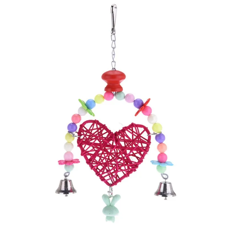 Toys Heart Shape Star Wind Chimes Cute Swing Shelf Toy Pet Bird Parrot Toy Hanging Pink Rose Bird Toys H1