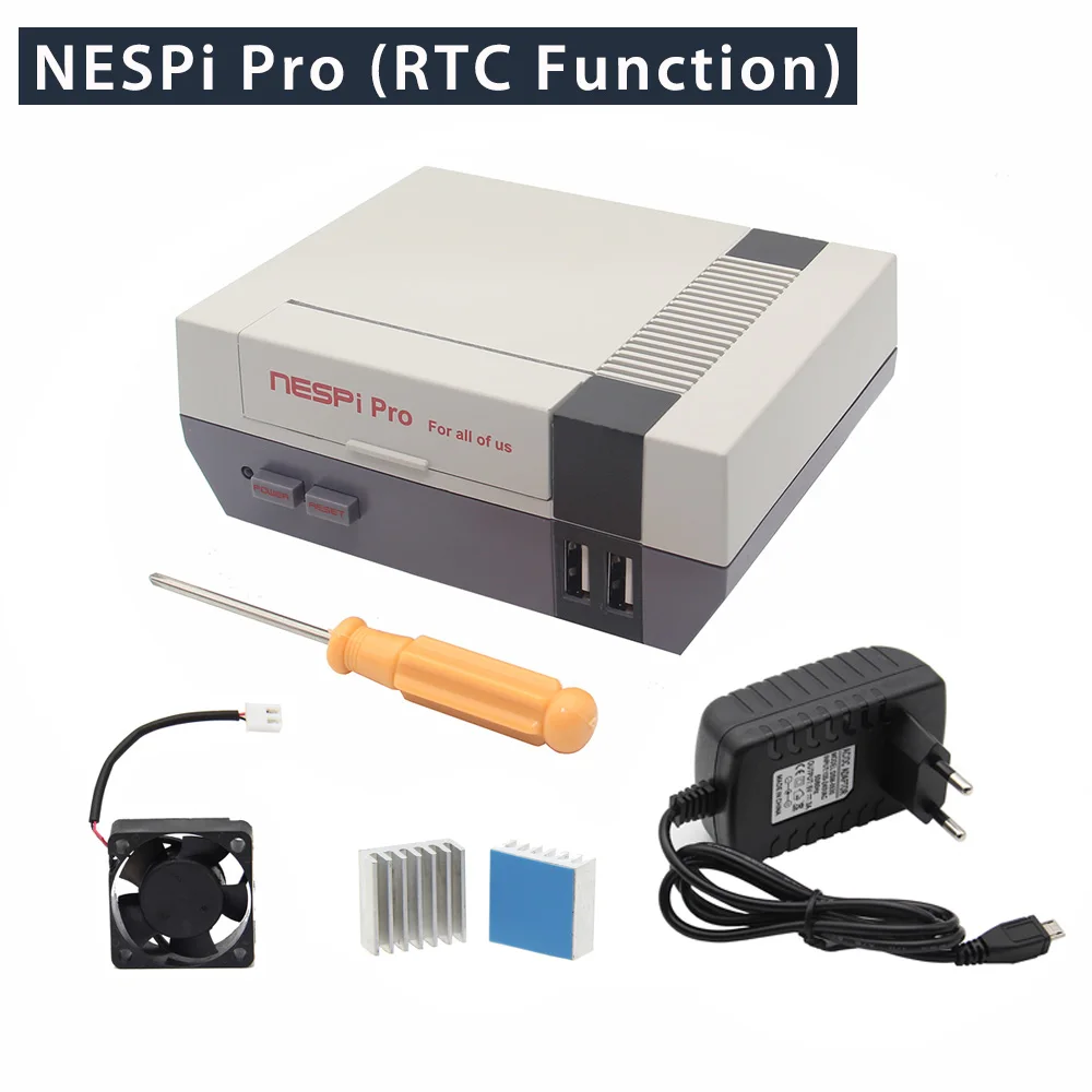 4in1 NESPi Pro Чехол с RTC Raspberry Pi 3 B + плюс Классическая NES стиль игровой консоли Питание адаптер Вентилятор Комплект радиаторов