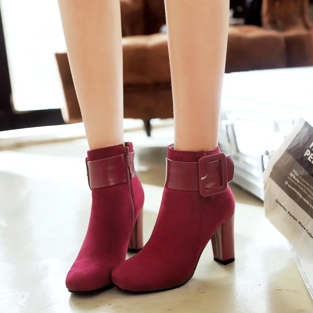 

New Fashion Suede Short Sleeve Female Boots Square High Heels Wild Women Solid Color and Ankle Boots Female Martin boots