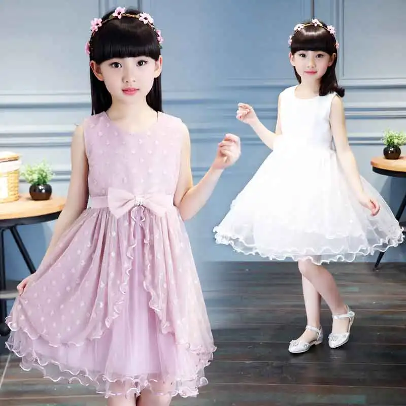 

Pure Color Dress Tribute Silk Cotton Children'S Clothing High Quality Breathable Vestido rosette Dress For Girl Free Shipping