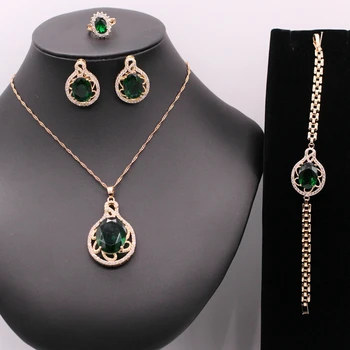

Fashion Jewelry Green AAA Zircon Party Necklace Pendant Ring Earring Bracelet For Women