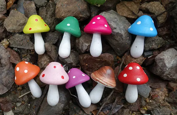 

Pack of 10 Dolls Toys For Girls Dollhouse Miniature Wood mushroom toadstool Lovely Fairy Door Miniature