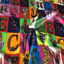 118 см ширина 19 мм многоцветный буквенный принт шелк тутового шелкопряда стрейч атласная ткань для женщин летнее платье Блузка Sewing-BF036