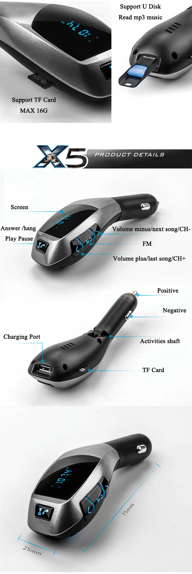 Многофункциональный Автомобильный MP3-плеер Беспроводной автомобиль Bluetooth FM передатчик Bluetooth handsfreec TF USB Car Kit Зарядное устройство