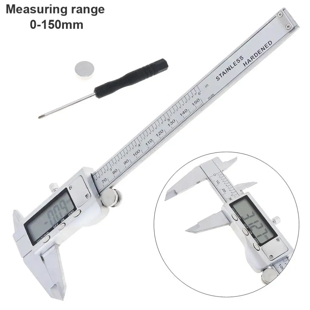 

1pc 150mm Stainless Steel Electronic Digital Vernier Caliper Ruler with 0.01mm Accuracy and W-type Box for Measuring