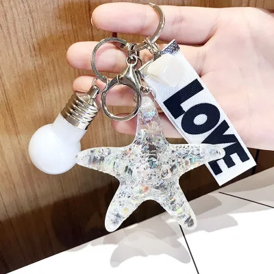 

Korean Starfish Bulb Ribbon Car Keyring Shell Pearl keychain Lady Bag Pendant Keychain Gift for Girlfriend Hot Fashion 2018