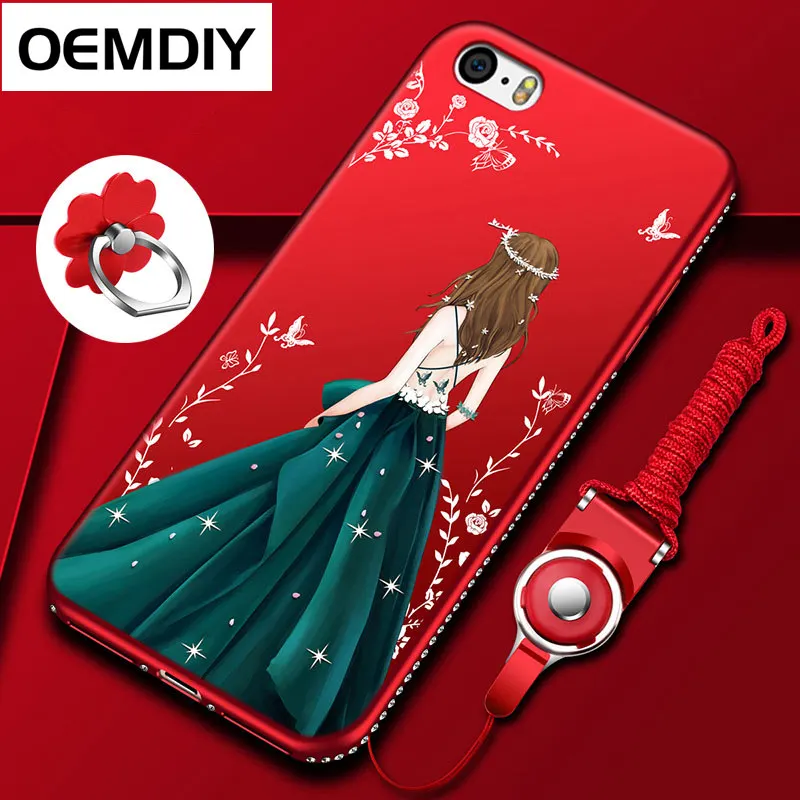 Oemdiy горный хрусталь чехол для Apple IPhone 5S палец кольцо задняя крышка Капа силикона