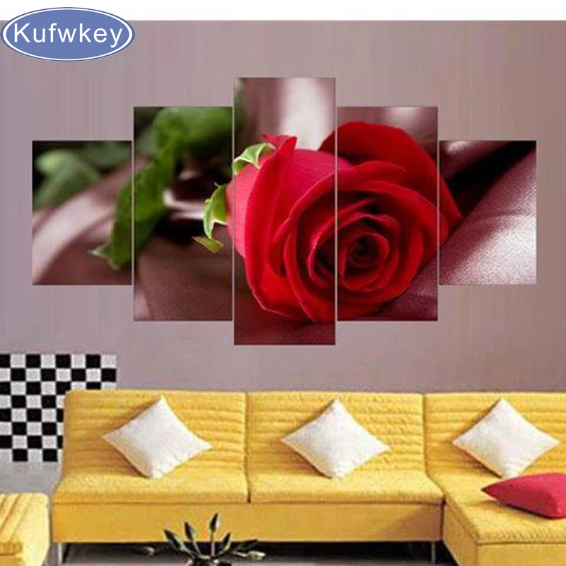 

5Pcs/Set Diamond Painting Rose Flowers 5D Diy Diamond Embroidery Home Decoration Needlework Pictures Full Square drill Triptych