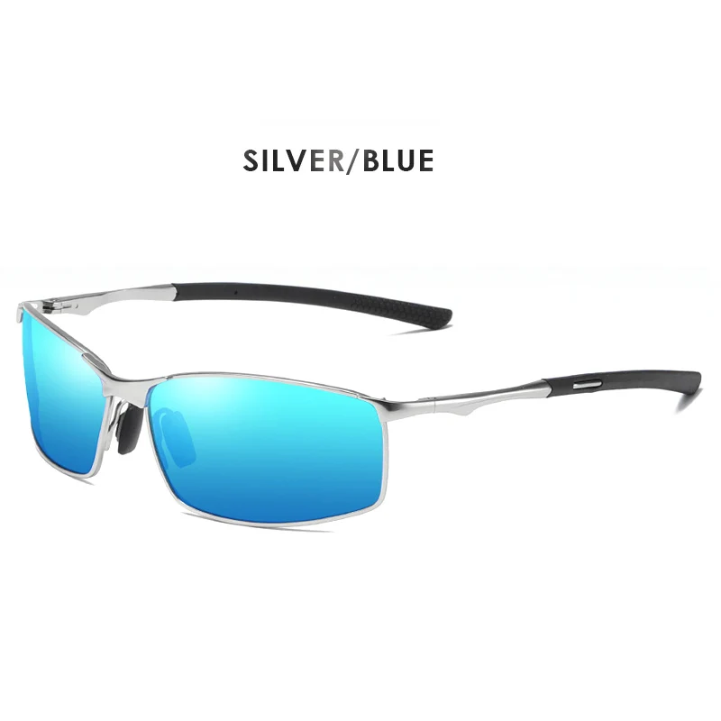 Brand Men's Square Sunglasses Polarized Aluminum Polaroid Mirror Sun Glasses Classic Rectangle Sports Goggles Male Eyewear Gafas - Цвет линз: Silver-blue