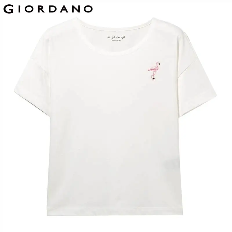 Giordano женская футболка с вышивкой животных и коротким рукавом открытыми