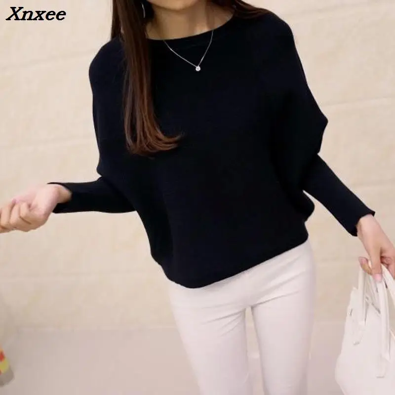 2018 spring  Korean  new women's low collar loose solid size sweater pullover BianFuShan female Xnxee
