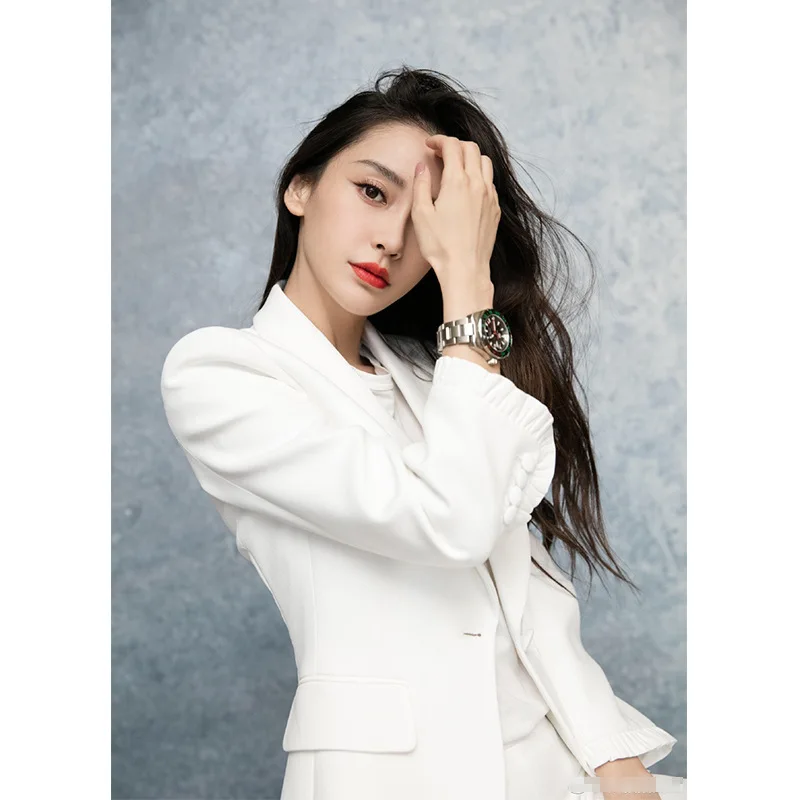 2019 Spring and Summer New Angelaby with Long Sleeves White Suit Leisure Women Notched Single Button Women Jackets and Coats
