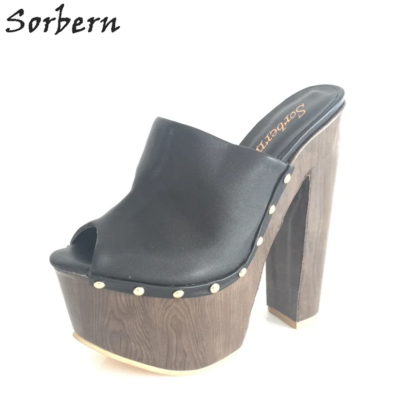 Sorbern/Женская обувь с открытым носком; босоножки на высоком каблуке; женская обувь на массивном каблуке и платформе; Размер 12; тапочки на резиновой подошве - Цвет: Черный