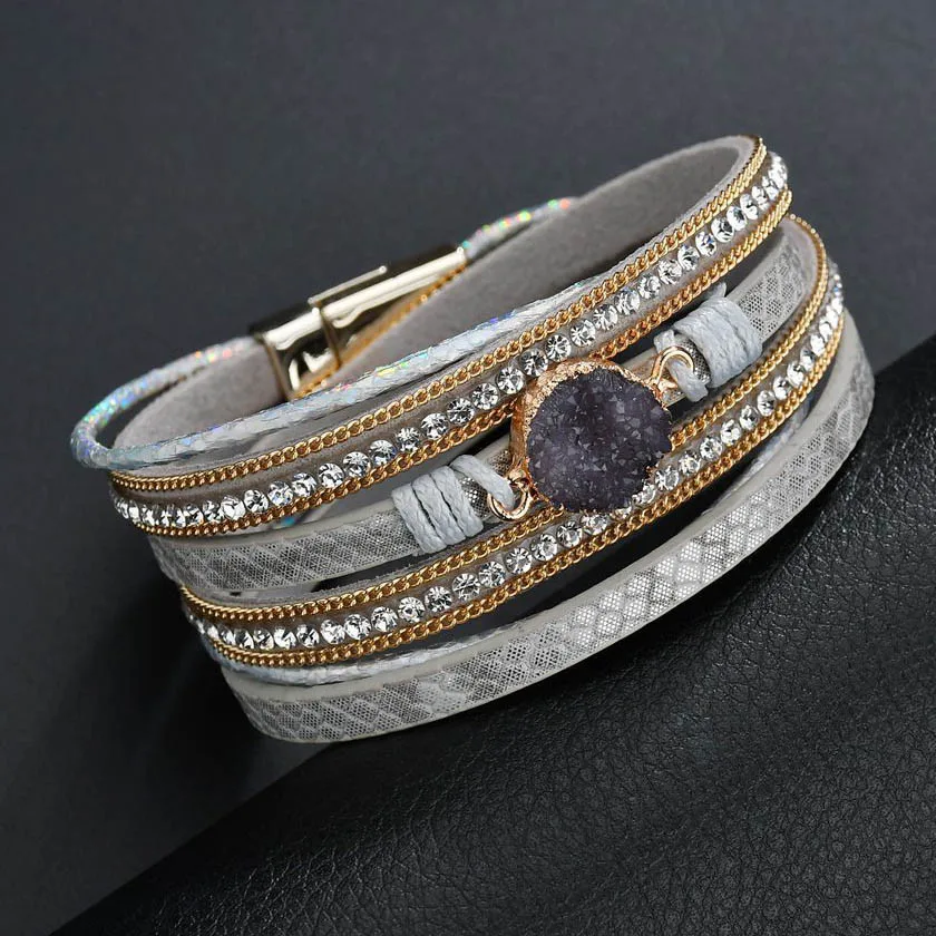 Multi Layer Leather Bracelet Braided Cuff Bangle Alloy Clasp