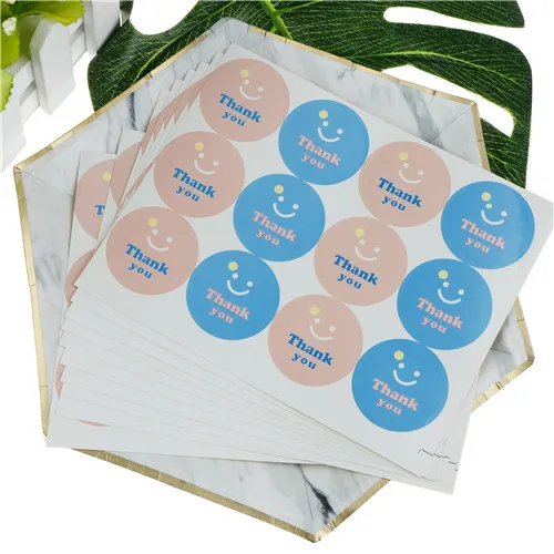 

120pcs/10 Sheets Round Shaped Thank You Letters Smile Face Paper Labels Craft Envelopes DIY Party Box Seals Sealing Stickers