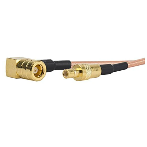 RF coaxial coax cable assembly SMB male to SMB female right angle 12inch Champagne Goldin Power